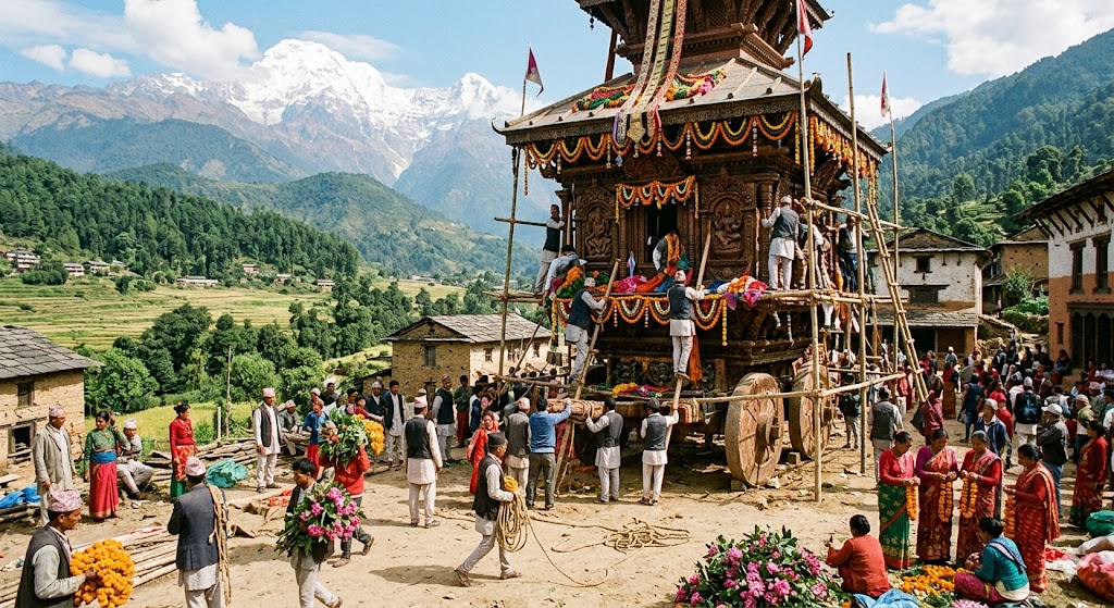 Preparations for the chariot festival in the valley